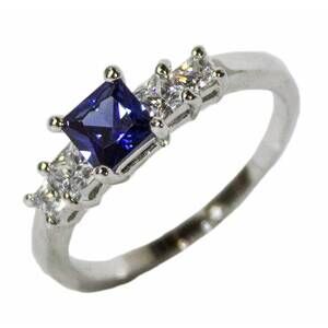 NEW FAIRE sapphire cz rhodium plated ring in blue